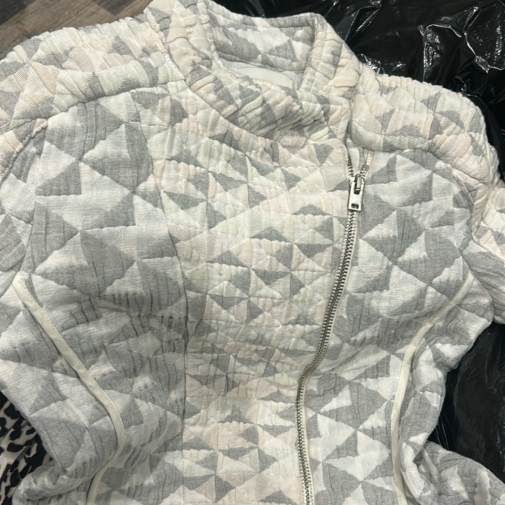 IRO Quilted Moto Jacket Otavia White/Gray Cotton-Blend SZ 36 - Picture 2 of 9